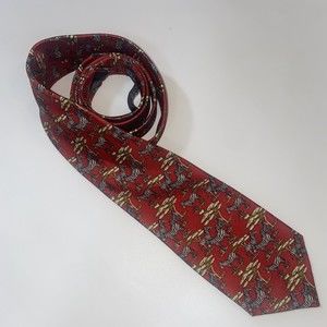 Burberrys Silk Necktie Red Zebra Safari Africa Print England